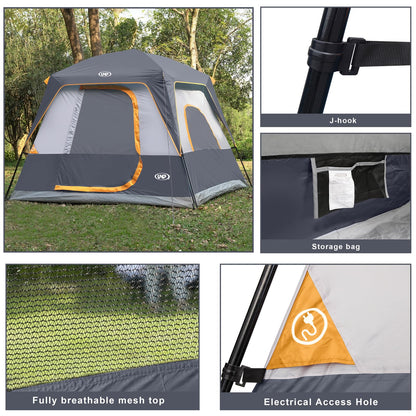 UNP 4-Person Tent, Portable Cabin Tent, Camping Tent 4 Person Easy Set Up, Waterproof with Top Rainfly for Outdoor Camping/Hiking (Gray)