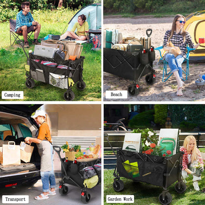 HAUSPROFI Collapsible Wagon Cart, 400 lbs Capacity, 7 cu ft (200L) Large Storage, Heavy Duty Foldable Utility Wagon with Pockets, Beach Wagon with Big Wheels for Sand, Garden, Camping & Grocery