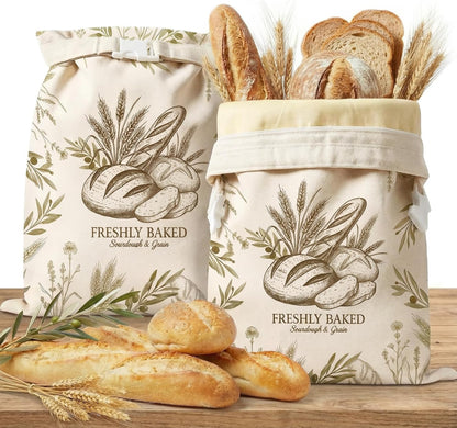 Beeswax Bread Bags - 2 Pack Cotton & Beeswax Zipper Bags | Large 17"×13" for Fresh Homemade Bread