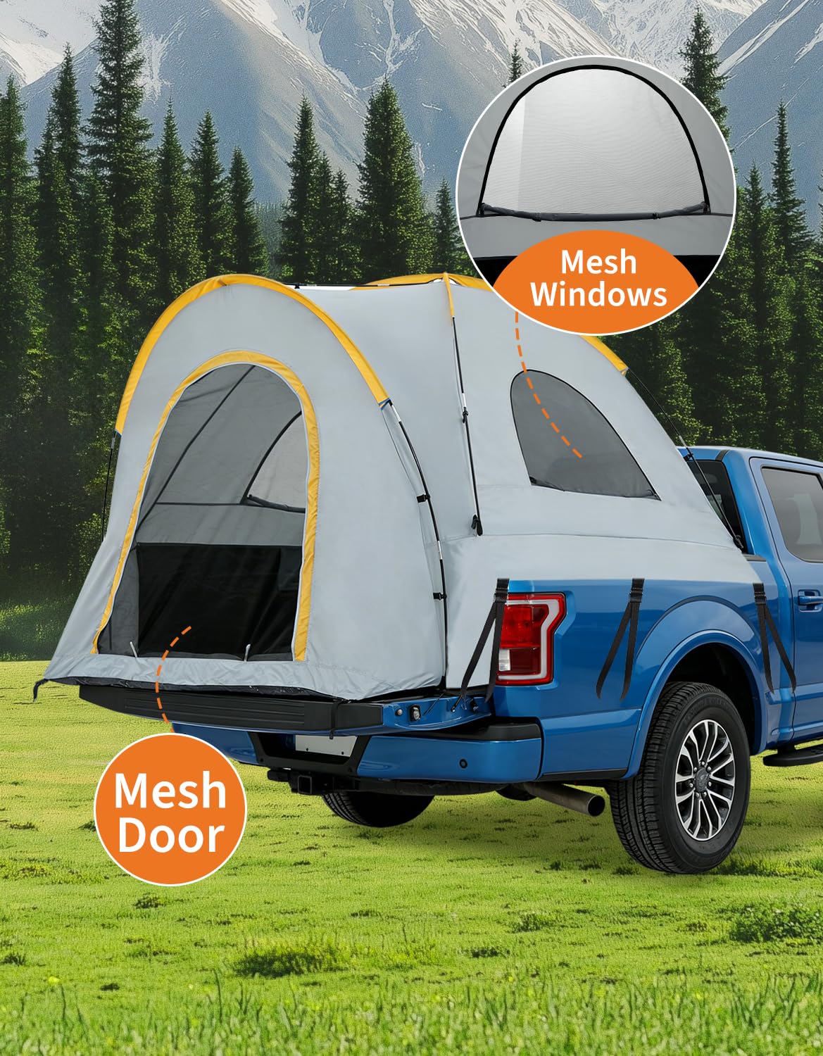 Waterproof Double Layer Truck Bed Tent for 2 Person, Fits Most 5 to 8.2 ft Pickup Beds, PU3000 Oxford Camping Tent with Rainfly, Easy Setup Portable Truck Tent, Medium