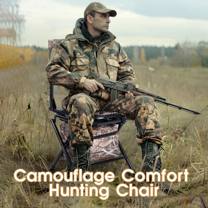 GUANIEE 360° Swivel Hunting Chair Folding Silent Hunt Blind Chair, Portable Ground Sniper Seat for Fishing Dove Deer Hunting, with Storage Bag, Camo Khaki