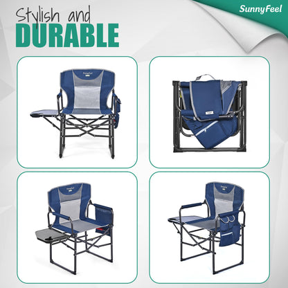 SUNNYFEEL Oversized Camping Directors Chair 2 Pack, Portable Folding Lawn Chairs for Adults Heavy Duty with Side Table,Pocket for Beach, Fishing,Picnic,Concert Outdoor, Foldable Camp Chairs