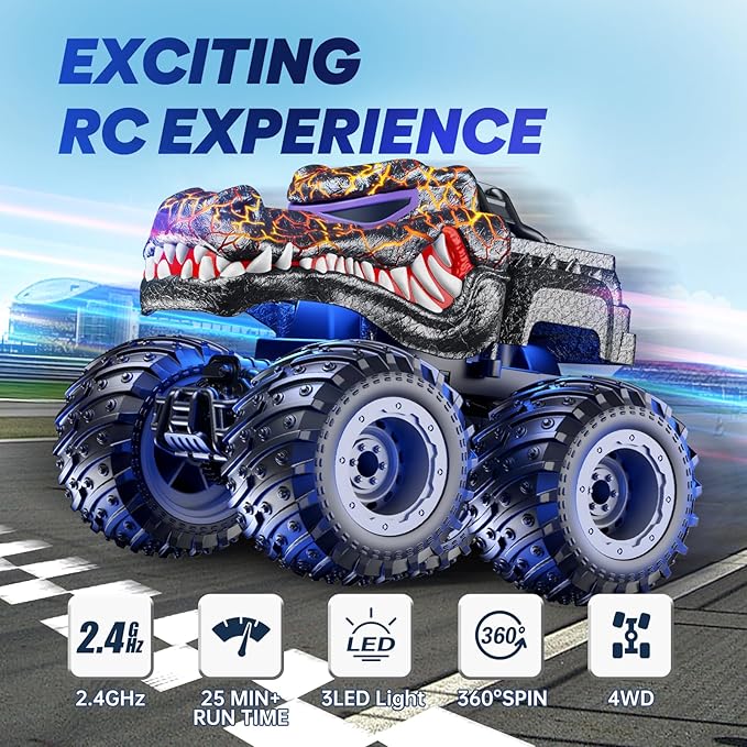 Remote Control Monster Car 2.4GHz RC Crocodile Monster Truck Toys for 3 4 5 6 7 8 Years Old Boys Kids All Terrain RC Truck Off Road with Spray Light Rechargeable Battery Christmas Birthday Gifts