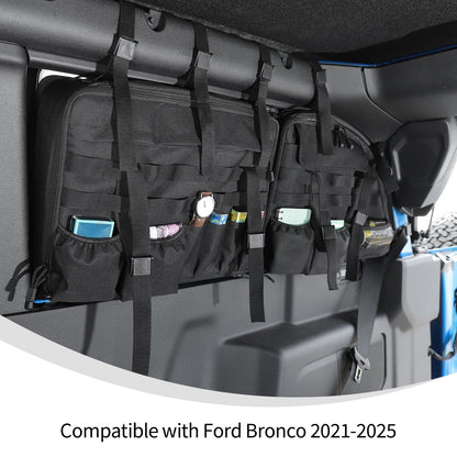 Linskip TrunkMate Roll Bar Organizer for Ford Bronco 2021-2025, Roll Bar Storage Bag for 2 Door Bronco Trunk Accessories, Durable Molle Webbing + Convenient Storage Pocket Piar