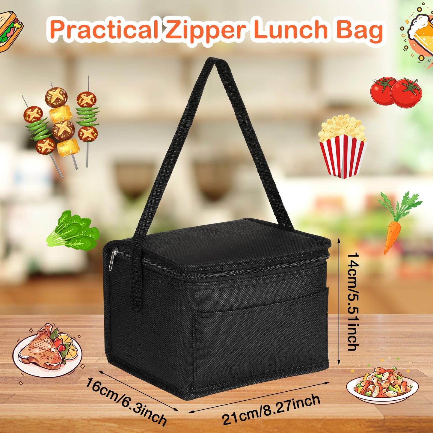 Amyhill 60 Pcs Insulated Lunch Bags Bulk, Reusable Cooler Bags, Leakproof Lunch Bags Pack, Waterproof Thermal Cooler Bags, Insulated Beverage Bag for Women Men Office Work Picnic Beach, Black