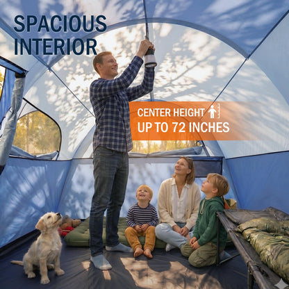 BravArrk Camping Tent for 8 Person, PU3000MM Waterproof Family Tent with Rainfly, Large Roomy 3 Room Camping Tents with Divided Curtain, Portable Outdoor Tent for Families Car Camping, 14x9x6 ft