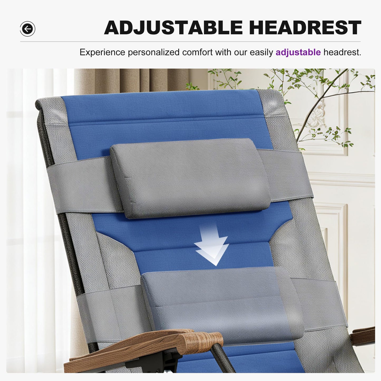 PURPLE LEAF Extra Wide Outdoor Reclining Chair Patio Zero Gravity Chaise Lounge Folding Chair with Quilted Cushion Adjustable Headrest for Lawn Camping Beach Pool Grey and Navy Blue