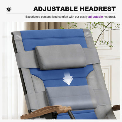 PURPLE LEAF Extra Wide Outdoor Reclining Chair Patio Zero Gravity Chaise Lounge Folding Chair with Quilted Cushion Adjustable Headrest for Lawn Camping Beach Pool Grey and Navy Blue