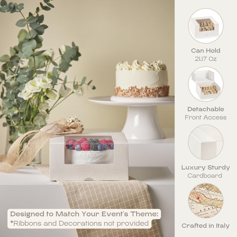 Boxes Craftory Pack of 10 Bakery Boxes with Window (11.81" x 8.66" x 3.14") - Ideal for Cookie with Window, Pastry and Small Charcuterie, White Leather