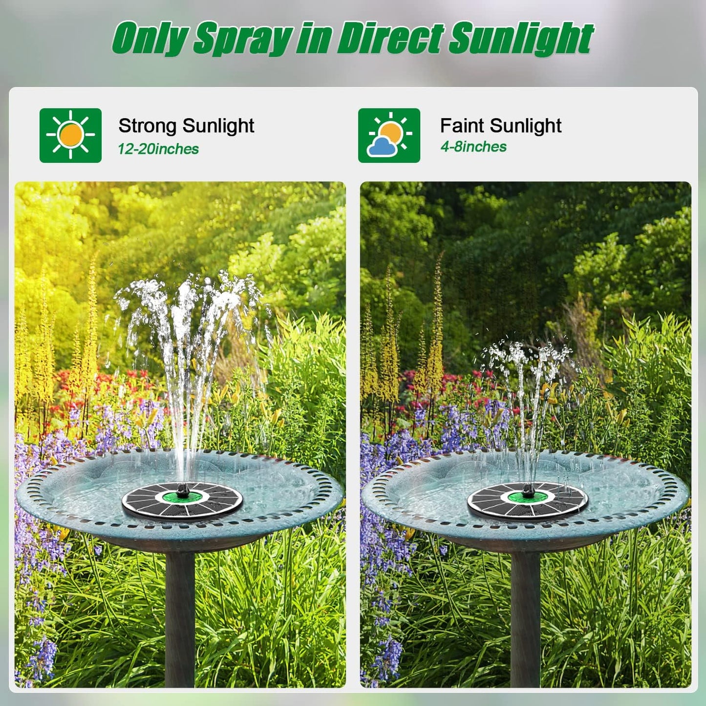 Yzert Solar Fountain - Eco-Friendly Bird Bath Water Feature with 4 Fixed Rods & 7 Nozzles