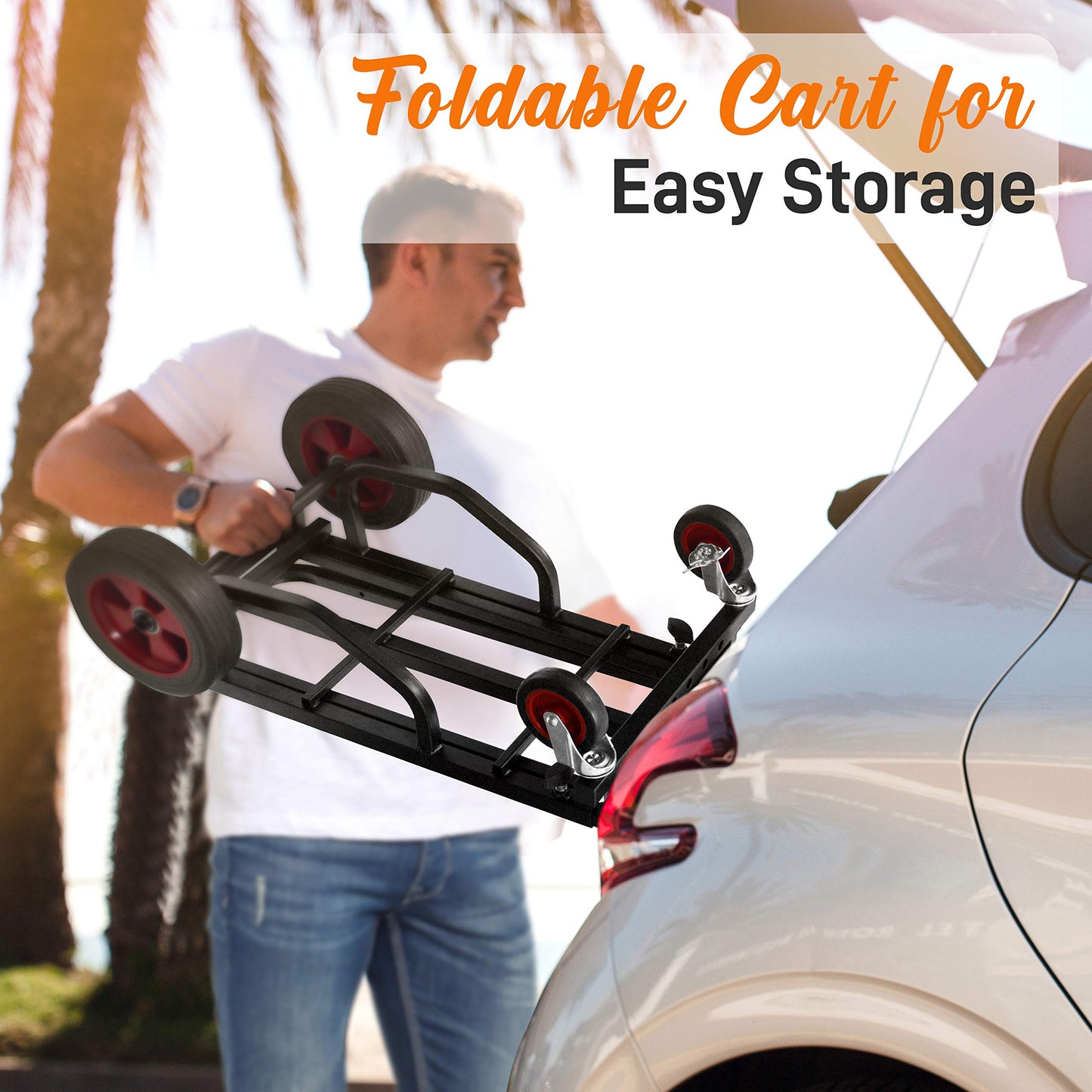 Pyle Compact Folding Adjustable Equipment Dolly - Heavy Duty Multi‑Function Convertible Cart Hand Truck/Platform Cart with Wheels - Expandable Up to 27.52'' to 44.25'' - 300LBS Load Capacity