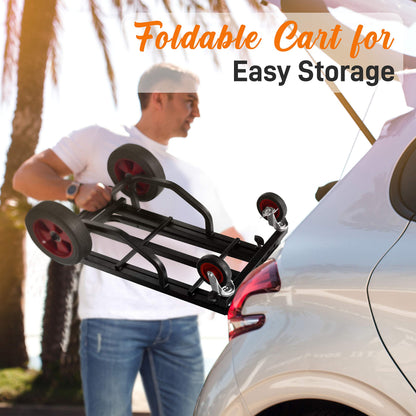 Pyle Compact Folding Adjustable Equipment Dolly - Heavy Duty Multi‑Function Convertible Cart Hand Truck/Platform Cart with Wheels - Expandable Up to 27.52'' to 44.25'' - 300LBS Load Capacity