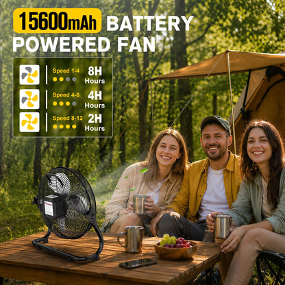 ZMLBTF 14" Solar Powered Fan with 20W Solar Panel & Rechargeable Battery, Portable, Quiet 12 Speed, 360° Tilt Head for Outside, Camping, Travel, Greenhouse, Chicken Coop, Patio, gazebo (Black)