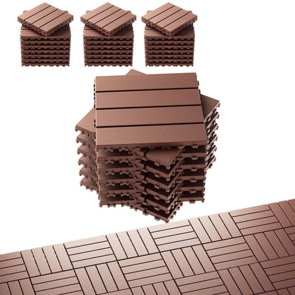 EchoDeck Interlocking Deck Tiles,54 Pack Deck Tiles Interlocking Outdoor All Weather,Patio Deck Tiles,12"x12",Woodgrain,Sturdy Base,Highly Durable,Stylish,Non-Slip,Faster-Drying,Efficient,Brown