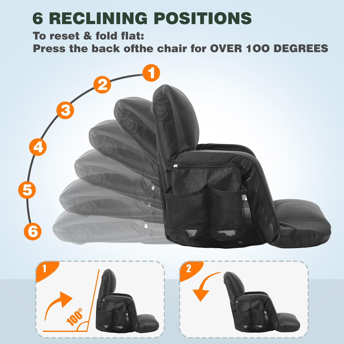 SUNNYFEEL Stadium Seat with Back Support Thick Cushion 6 Reclining Positions 264lbs Capacity Sofa Style Design with Side Pockets for Camping Beach Picnic Sports
