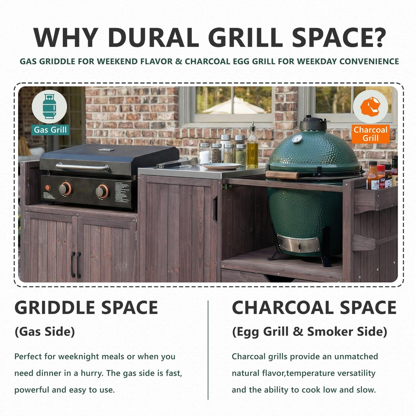 Merax 80.5" Outdoor Kitchen Island for Big Green Egg& Blackstone Griddle,Solid Wood Grill Cart Table with Stainless Steel Top,Drawer for Large Big Green Egg and 21"/28" Blackstone Griddle,Dark Brown