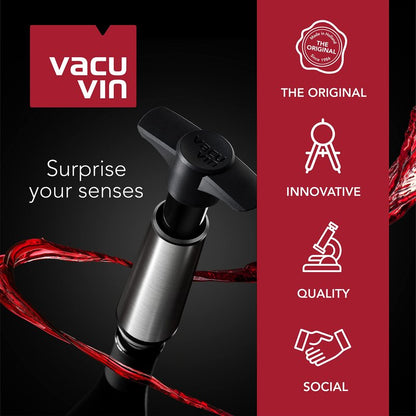 Vacu Vin Wine Saver Pump Pink with Vacuum Wine Stopper - Keep Your Wine Fresh for up to 10 Days - 1 Pump 2 Stoppers - Reusable - Made in the Netherlands