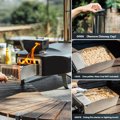 Q Pizza Wood Pellet Pizza Oven with Rotatable Stone, Portable Pellet Pizza Oven with Chimney and Door, Outdoor Pizza Stove for Backyard, Camping, Picnicking, RV, Tailgating, PS106