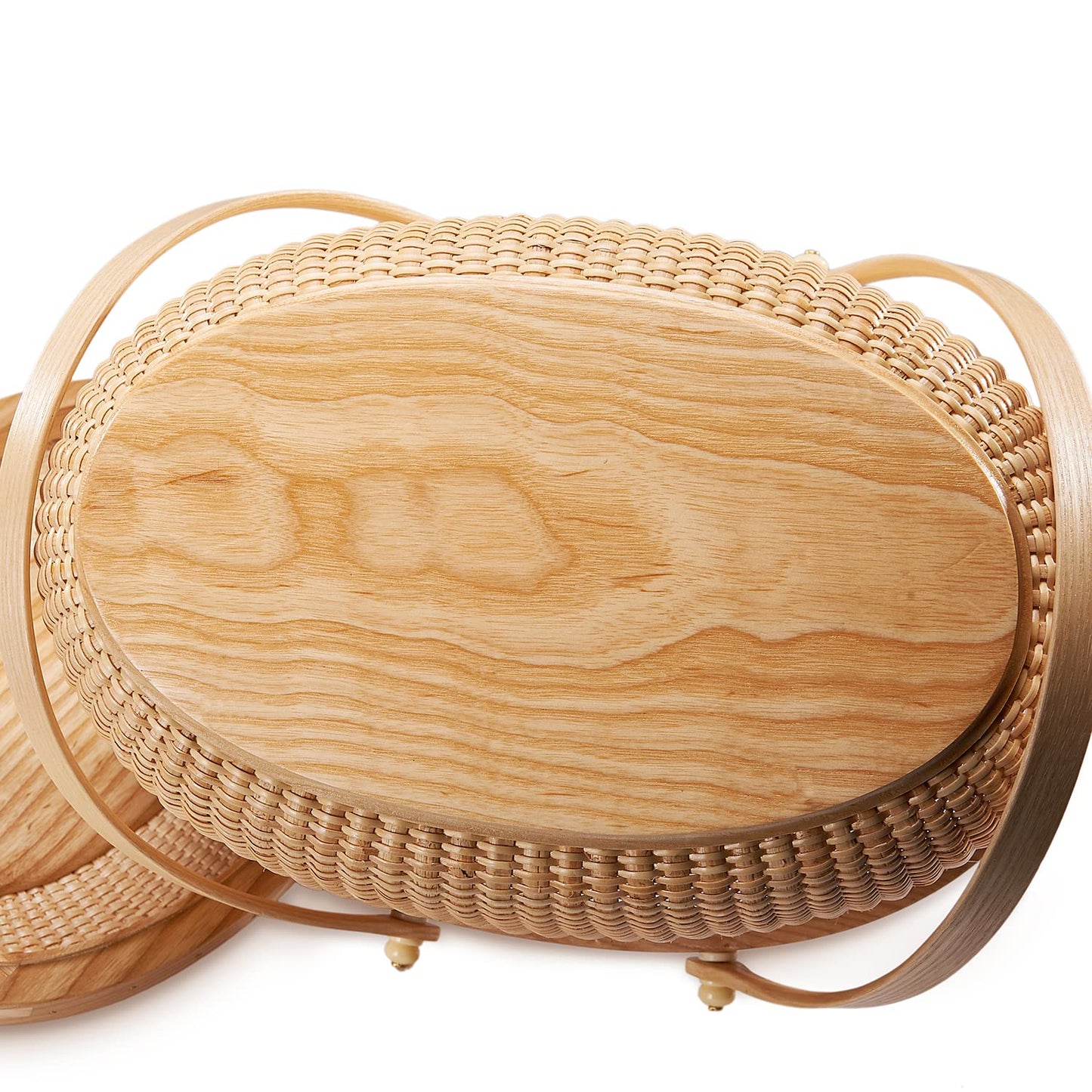 Teng Jin Nantucket Sewing Basket, Cane-on-cane Weave, Hard Ash, Oval, With Lid and Wood Handles
