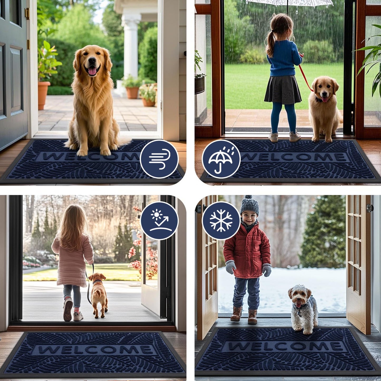 Smiry Welcome Mat Indoor Outdoor, All-Season Waterproof Front Door Mat, Sturdy Natural Rubber Doormat, Non-Slip, Easy Clean, Low Profile Dirt Trapper for Porch Patio Entrance, 71x47, Navy