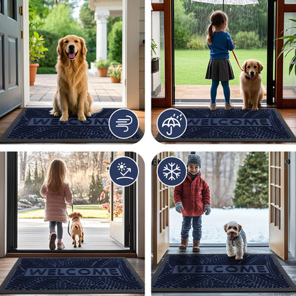 Smiry Welcome Mat Indoor Outdoor, All-Season Waterproof Front Door Mat, Sturdy Natural Rubber Doormat, Non-Slip, Easy Clean, Low Profile Dirt Trapper for Porch Patio Entrance, 71x47, Navy