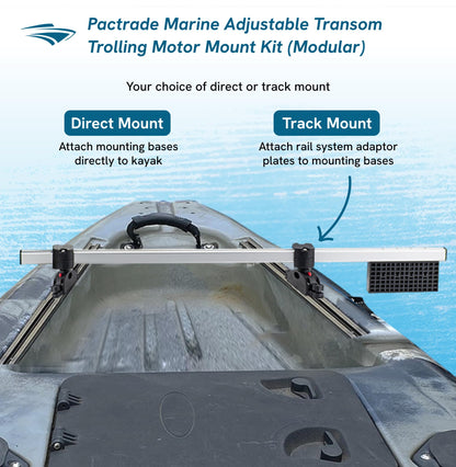 Pactrade Marine Trolling Motor Mount for Kayak & Canoe - Adjustable Transom Kayak Motor Mount Kit Bracket (Modular Direct/Track Mount) | Plus Multi-Use Support for Fishing Accessories