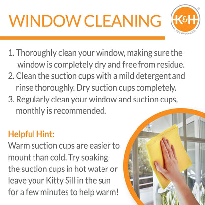 K&H Pet Products EZ Mount Bolster Cat Window Perch for Large Cats, Sturdy Kitty Window Hammock Bed, Steel Frame, Sturdy Suction Cups, Washable Shelf Covers, Foldable - Fits 27"W X 23"H Glass Spaces