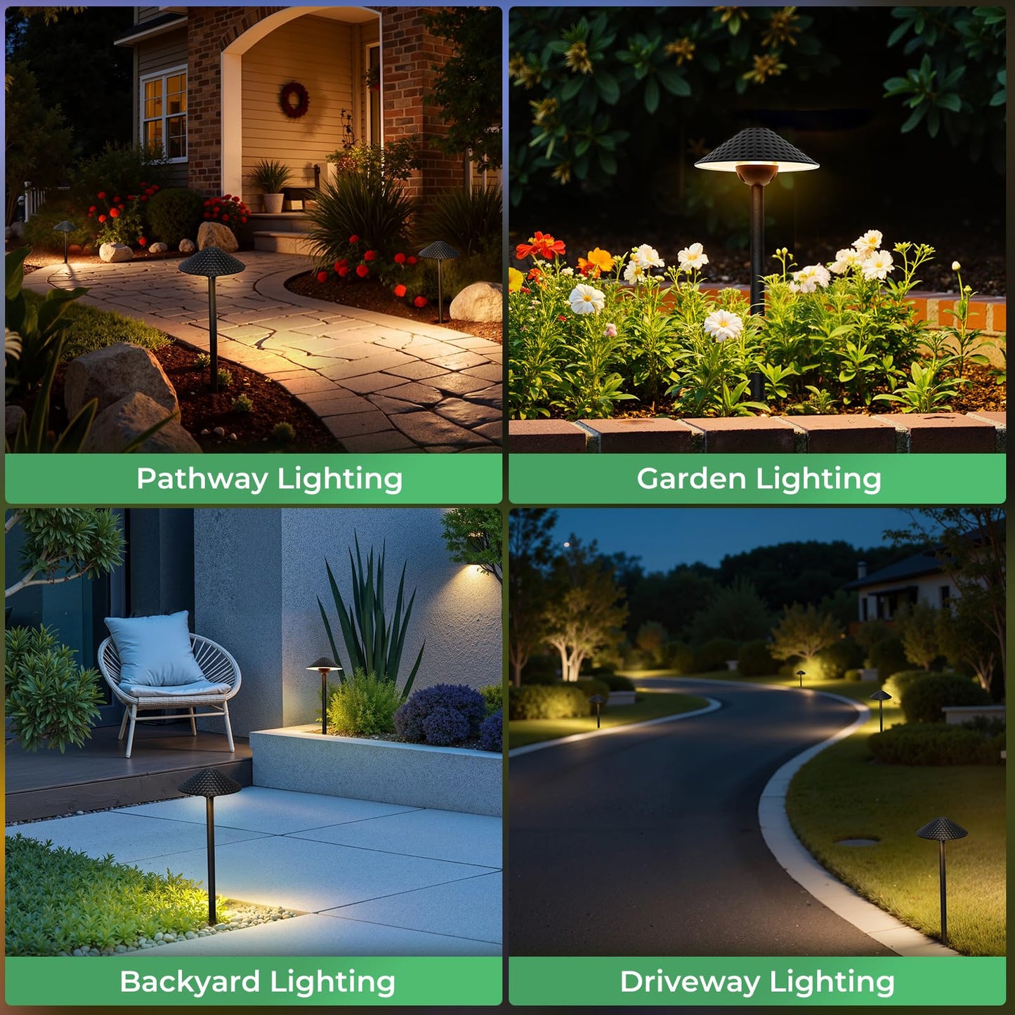 Gardencoin Low Voltage Pathway Lights (6.69'' Shade, 21.54'' Tall) 12V Outdoor LED Landscape Pathway Lighting Aluminum Vintage Hammered Path Lights with 4W 2700K Replaceable Bulb, 4 Pack