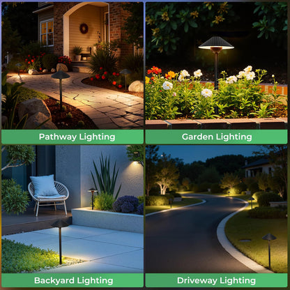 Gardencoin Low Voltage Pathway Lights (6.69'' Shade, 21.54'' Tall) 12V Outdoor LED Landscape Pathway Lighting Aluminum Vintage Hammered Path Lights with 4W 2700K Replaceable Bulb, 4 Pack