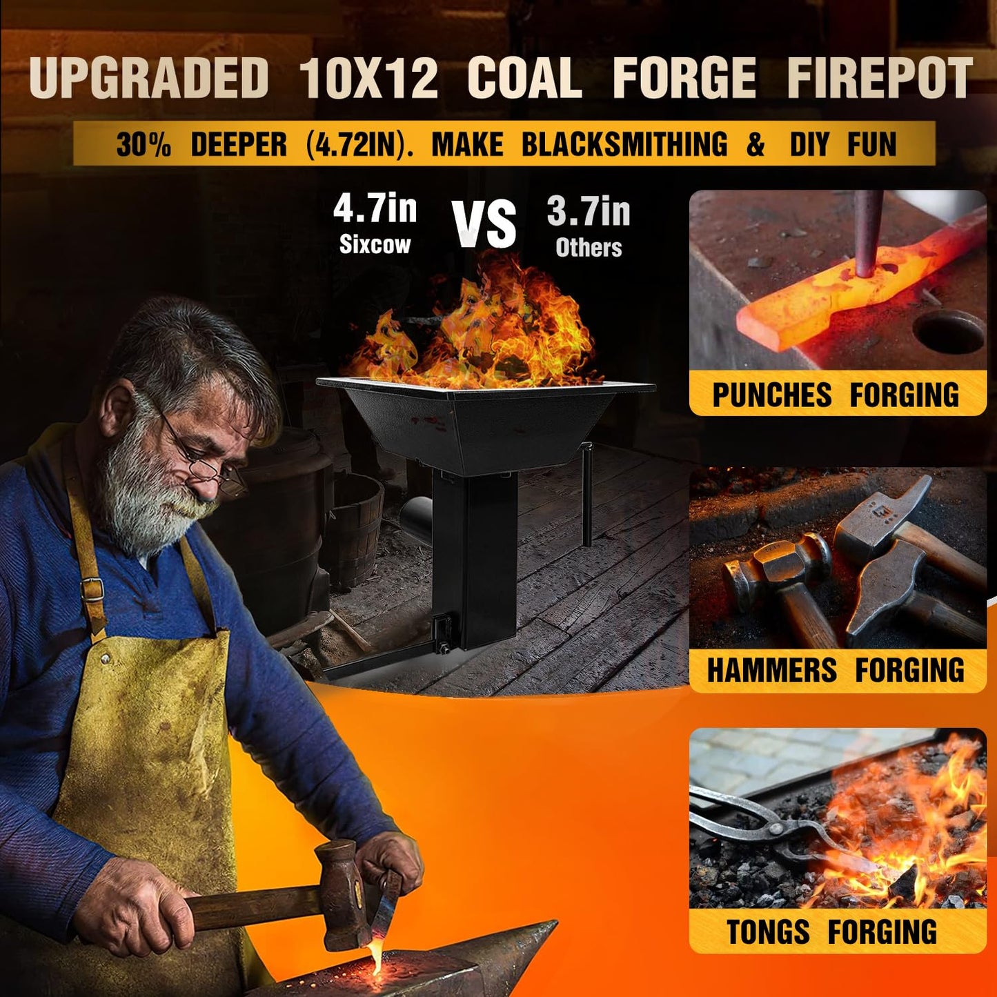 Upgraded Blacksmith's Welded Coal Forge Firepot, 10 X 12 Inch Blacksmithing Firepot, 2600F Rated for Forging Blacksmith Farrier, Knife and Tool Making