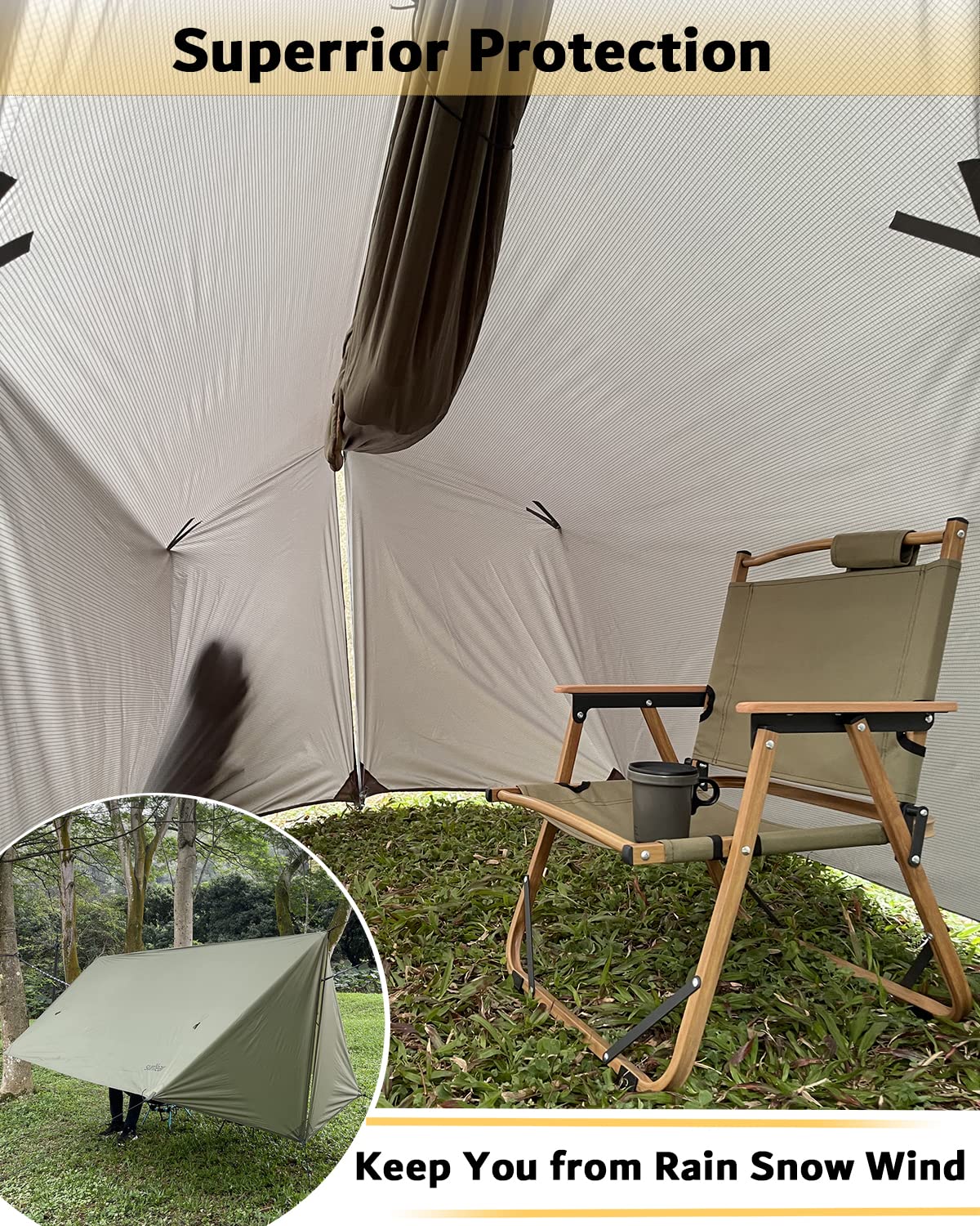 Sunyear All-Season Camping Hammock Shelter System - Complete Kit with Unique Trapezoid Hammock (Double, 500lbs Capacity) and 11ft Waterproof Rain Fly Tarp with Doors