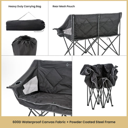 ARROWHEAD OUTDOOR 2-Pack Portable Folding Double Duo Camping Chair Loveseat w/ 2 Cup & Wine Glass Holder, Carrying Bag, Supports up to 650lbs