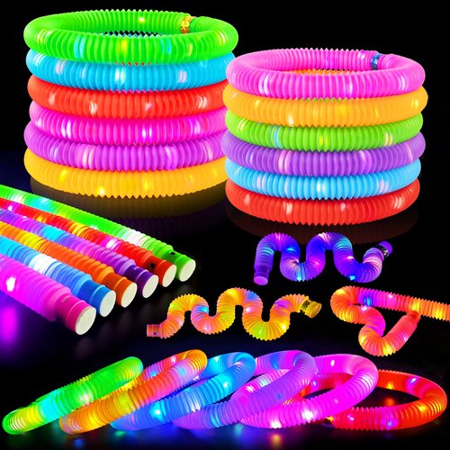 Glow Sticks Bulk Party Favors Supplies 96 PCS, LED Light up Wands Pop Tubes for Toddlers Kids, Glow in Dark Bracelet Necklace Accessories Decorations for Birthday Wedding Dance Floor Props Events