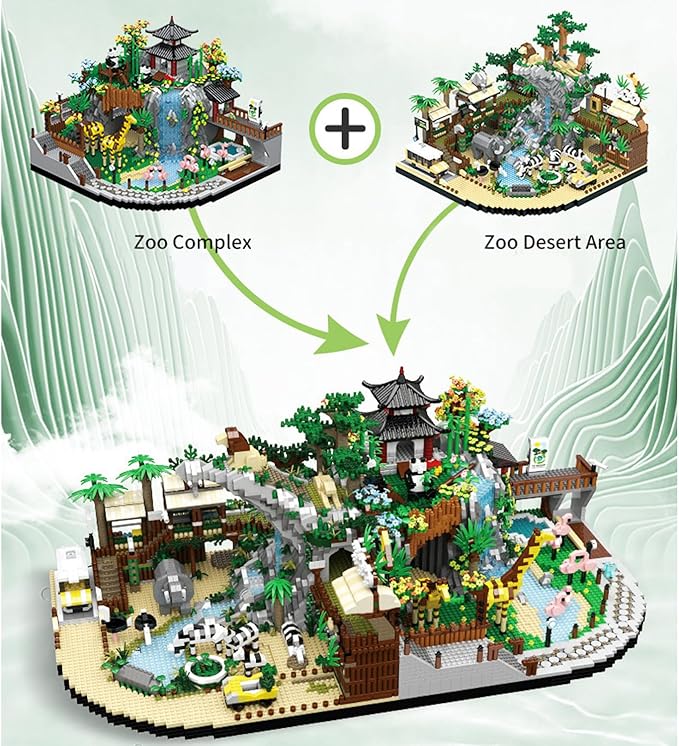 Zoo Building Model Set 4800 Pcs Desert Zoo Micro Building Toys Creative Zoological Park Model Set Micro Particle Modular Building House Gift for Adult and Teens