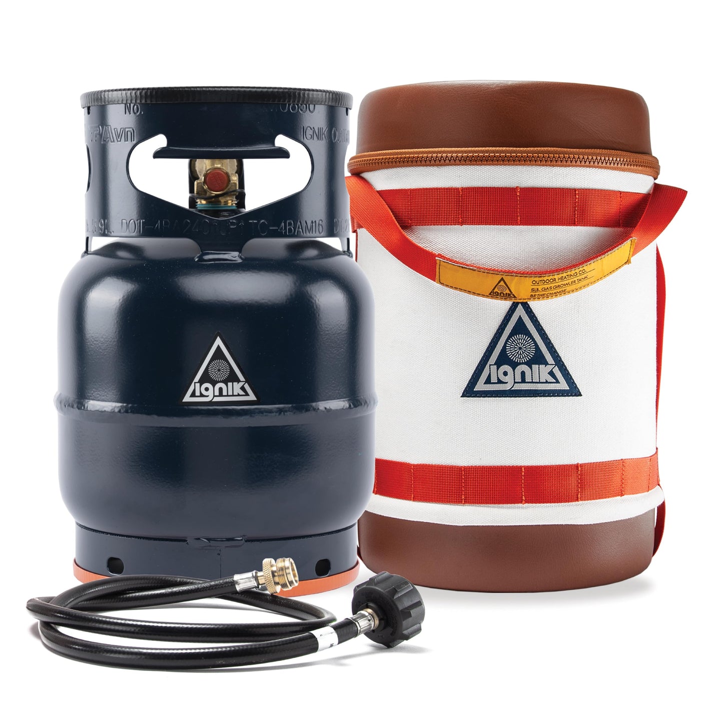 Ignik Refillable Gas Growler Deluxe 5-Pound Empty Propane Tank with Carry Case and Adapter Hose, Natural Case/Blue Tank