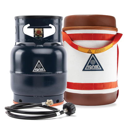 Ignik Refillable Gas Growler Deluxe 5-Pound Empty Propane Tank with Carry Case and Adapter Hose, Natural Case/Blue Tank
