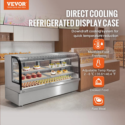 VEVOR Deli Case, 32 Cu.Ft./901L Large Pastry Display Case, 4-Tier Commercial Display Refrigerator with LED Lighting, Downdraft Cooling, Movable with Casters, for Bakery