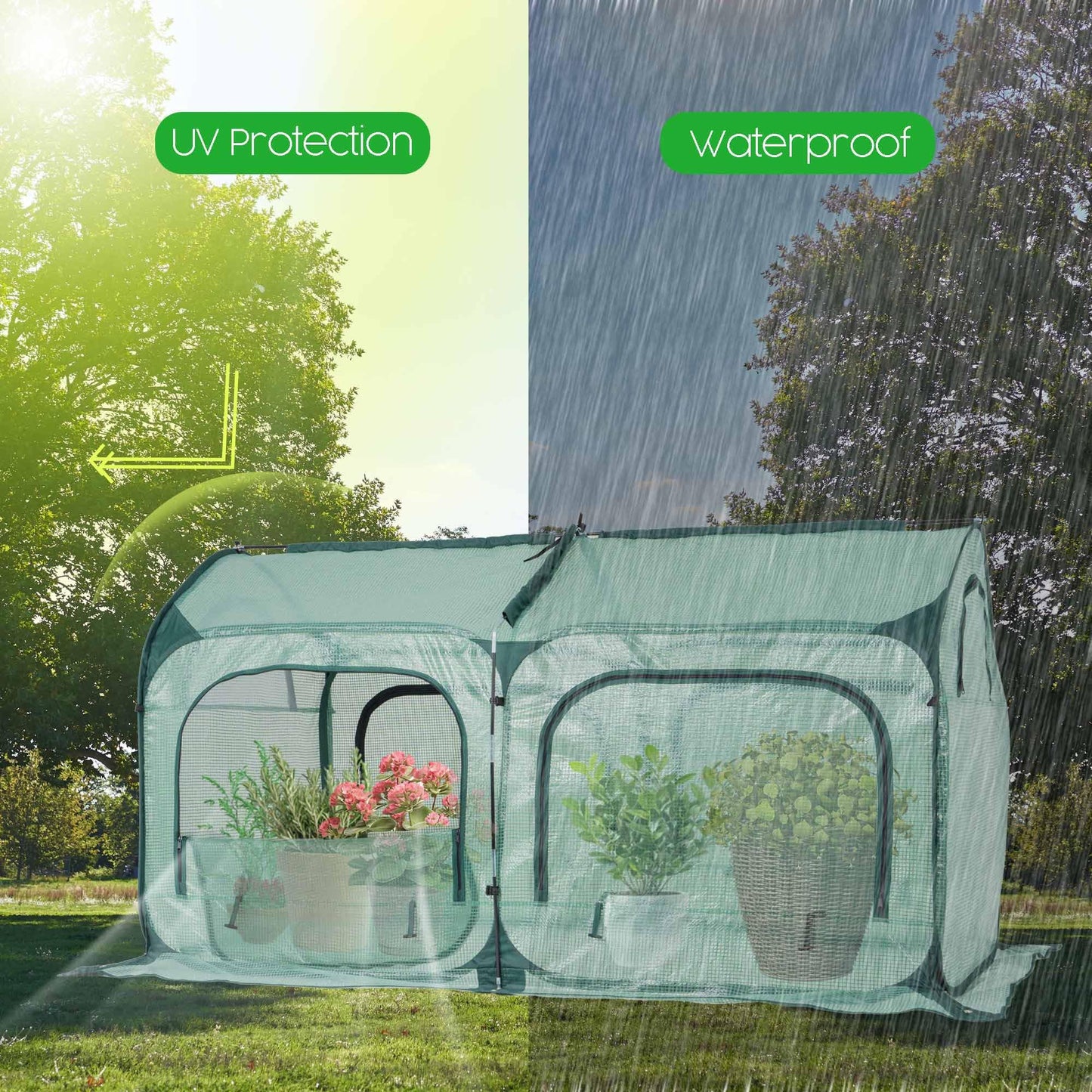 Pop up Greenhouse Tent Cover Tunnel Plant House,Large Gardening Flower Sunshine Room with Mesh Windows,Backyard PE Cover for Cold Frost Protector with Stakes and Rope Guys