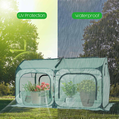 Pop up Greenhouse Tent Cover Tunnel Plant House,Large Gardening Flower Sunshine Room with Mesh Windows,Backyard PE Cover for Cold Frost Protector with Stakes and Rope Guys