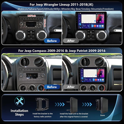 8Core 4+64GB Android 13 Car Radio Stereo for Jeep Wrangler JK Compass Grand Cherokee Dodge Ram, 10.2" QLED HD Touch Screen Head Unit with Carplay/Android Auto/5GHz WiFi/DSP/1080P Backup Camera/AM & FM