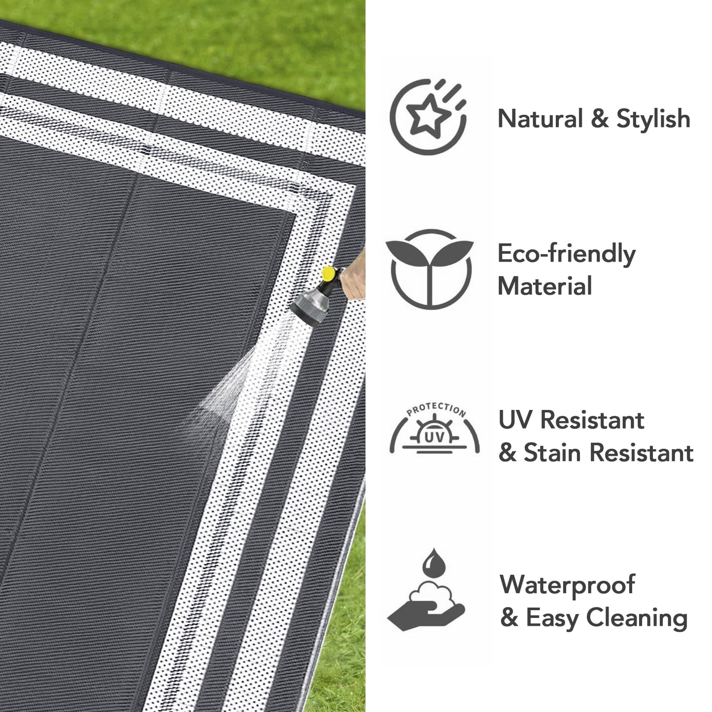 GlowSol Outdoor Rug 9x18 Waterproof Outdoor Plastic Straw Rug, Lightweight Portable Outside Solid Carpets Reversible Plastic Straw Patio Rug for RV Camping Picnic Beach Backyard Deck,Grey