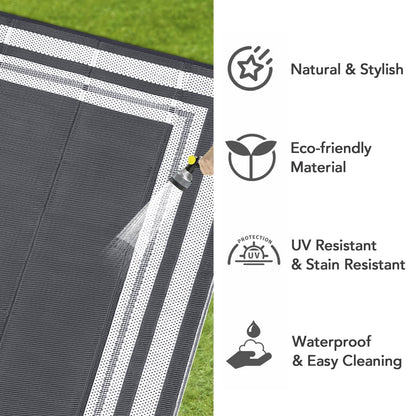 GlowSol Outdoor Rug 9x18 Waterproof Outdoor Plastic Straw Rug, Lightweight Portable Outside Solid Carpets Reversible Plastic Straw Patio Rug for RV Camping Picnic Beach Backyard Deck,Grey