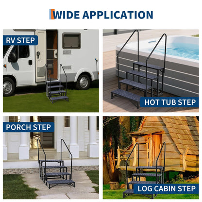GarveeTech Portable 4-Step RV Stairs with Handrails, RV Steps Ladder with Non-Slip Mats, for Travel Trailers, Campers, Hot Tubs, Porch, Pool, Pets