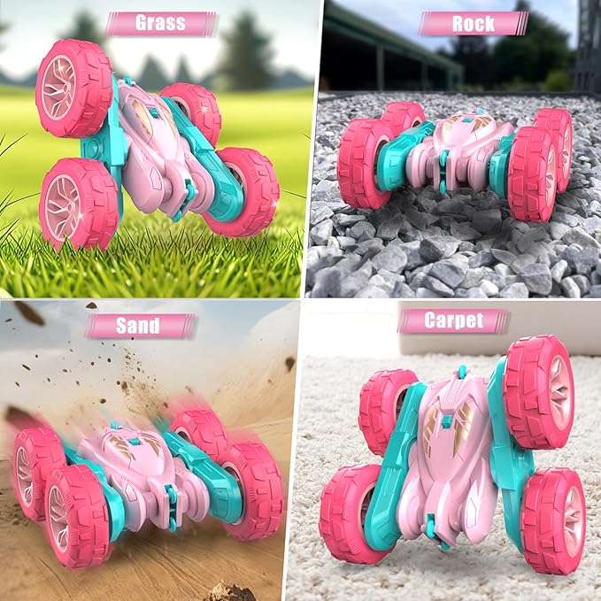 Pink Remote Control Car for Girls2.4 Ghz Double Sided RC Cars 360° Rotating Remote Control Crawler with USB-C Easy Charging Car Toys for 4 5 6 7 8 9 10 Girls Birthday Gift Grandkids