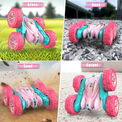 Pink Remote Control Car for Girls2.4 Ghz Double Sided RC Cars 360° Rotating Remote Control Crawler with USB-C Easy Charging Car Toys for 4 5 6 7 8 9 10 Girls Birthday Gift Grandkids