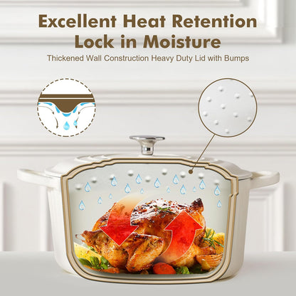 SENSARTE Enameled Cast Iron Dutch Oven - 3.5 Quart Heavy-Duty Pot with Lid, Ideal for Baking & Roasting - White