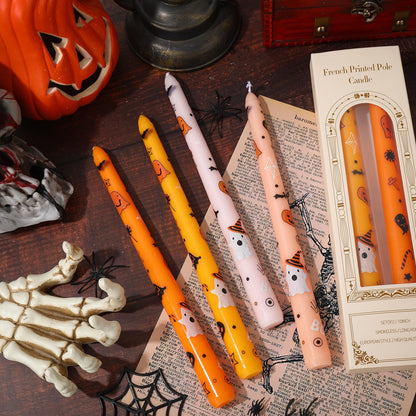 Whaline 8Pcs Halloween Taper Candles 10 Inch Orange Pink Ghost Pumpkin Decorative Candles Long Unscented Candle Sticks for Trick or Treat Party Home Table Decor