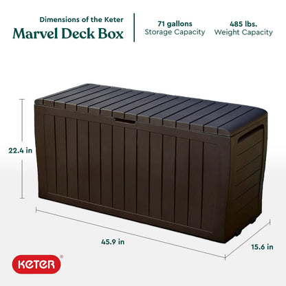 EAST OAK Deck Box, 31 Gallon Indoor and Outdoor Storage Box with Padlock for Patio Cushions & Keter Marvel Plus 71 Gallon Resin Outdoor Box for Patio Furniture Cushion Storage, Brown