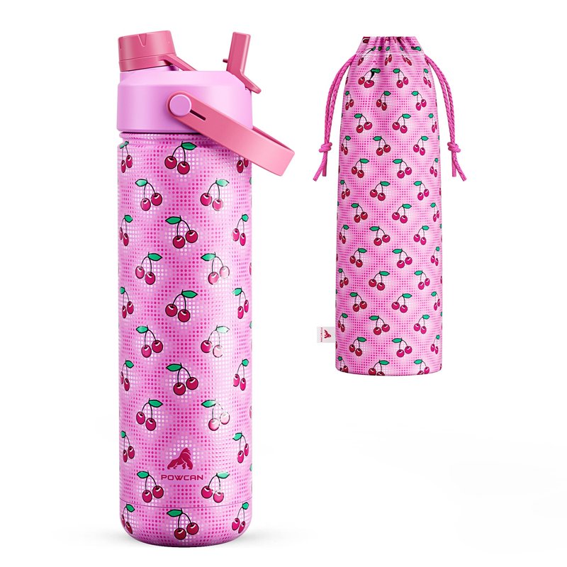 POWCAN 26 oz Insulated Water Bottle with 2-in-1 Straw and Spout Lid, Keep Cold 24H, Leak-Proof, Fits in Car Cup Holder, Stainless Steel Water Bottle for Sports, Travel, Gift and School (Cherry Pop)