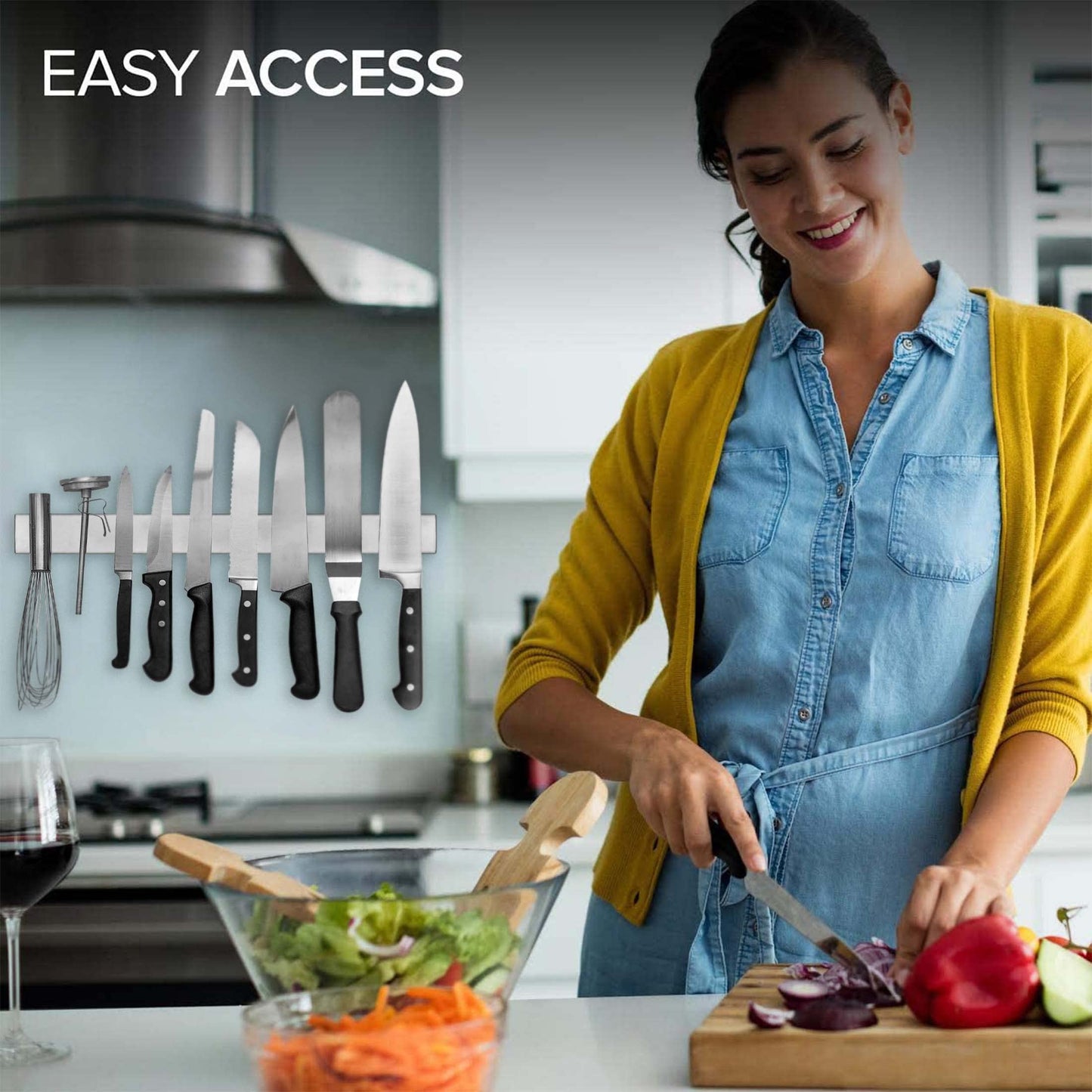 Modern Innovations 12 Inch Stainless Steel Magnetic Knife Bar with Multipurpose Use as Knife Holder, Knife Rack, Knife Strip, Kitchen Utensil Holder, Tool Holder, Art Supply Organizer, Home Organizer